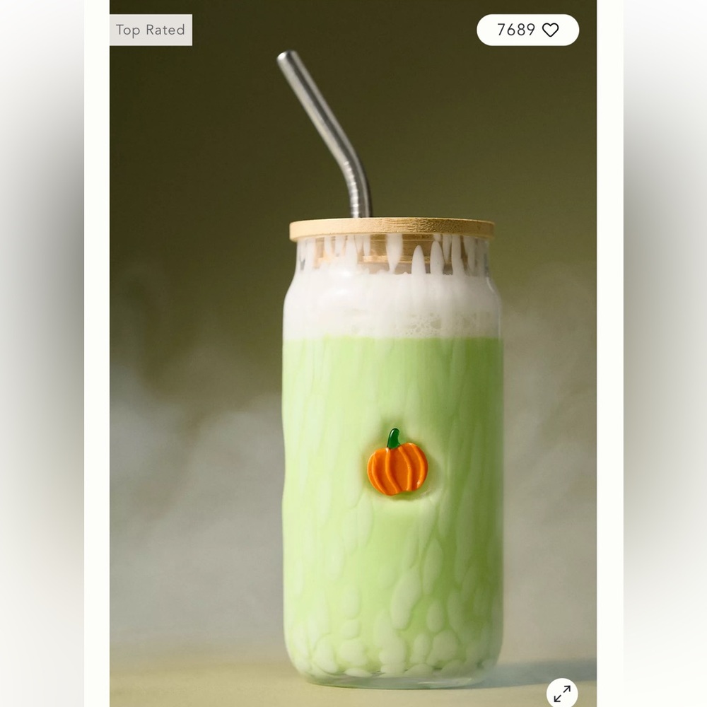 NWT Anthropologie Mystic Juice Glass Tumbler w/ Lid - Pumpkin Confetti - Picture 2 of 3